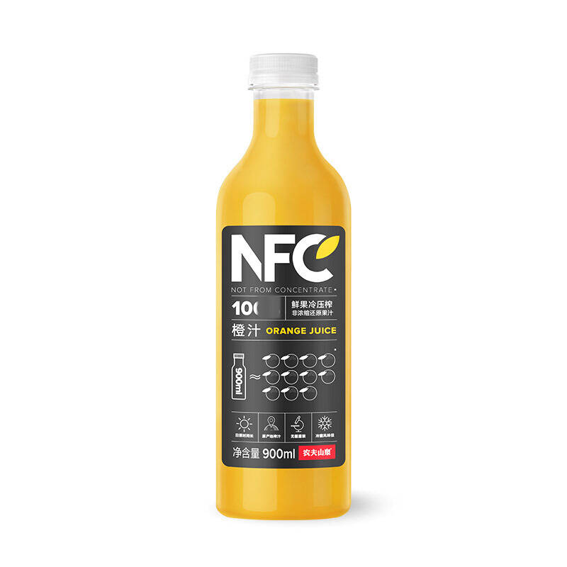 农夫山泉 NFC果汁饮料 100%NFC橙汁900ml*4瓶 礼盒