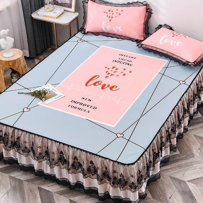 家柏饰(CORATED)夏天1.8m2.0床1.5米三件套冰丝凉席夏季可机洗折叠水洗床罩床裙款 恋爱季节-灰/凉感冰丝，光滑爽肤，凉而不冰，吸湿透气裸睡 1.2m（4英尺）床