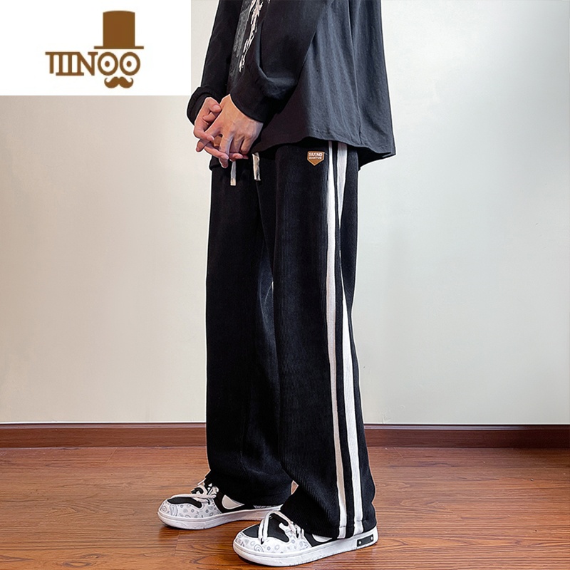 YANXU灯芯绒美式复古裤子男秋季新款高街拖地垂感潮牌直筒运动休闲长裤高清大图