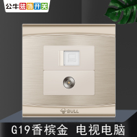 bull公牛电脑电视插座86型G19拉丝香槟金墙壁有线闭路网络网线网口二合一组合面板开关