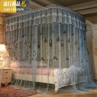蚊帐白色U型伸缩家用公主风床幔加密加厚支架落地1.5m1.8米床双人 三维工匠