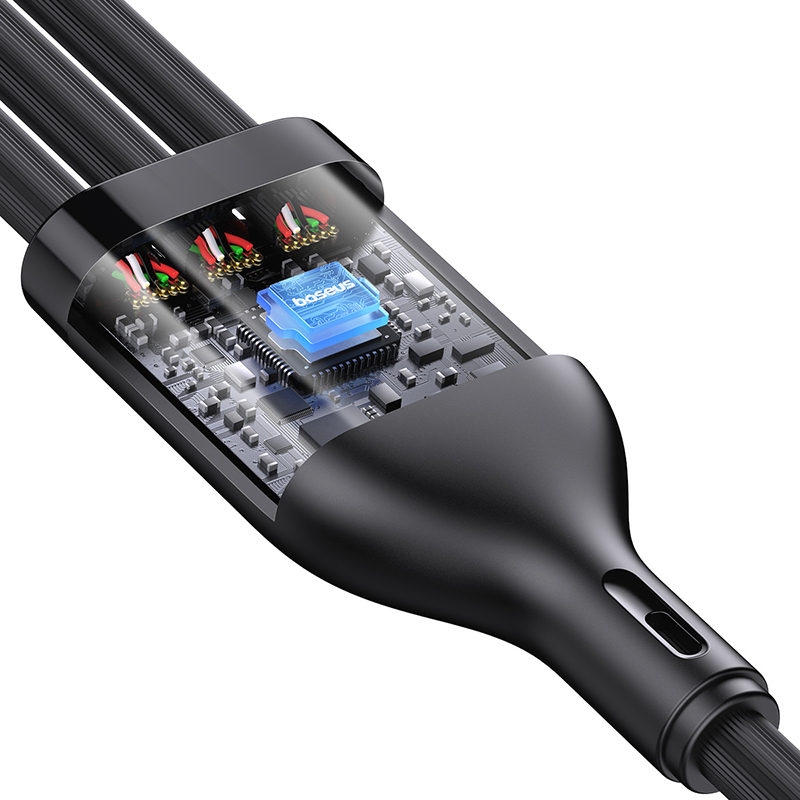 倍思 Q弹系列一拖三快充数据线USB to M+L+C 100W- 星耀黑高清大图