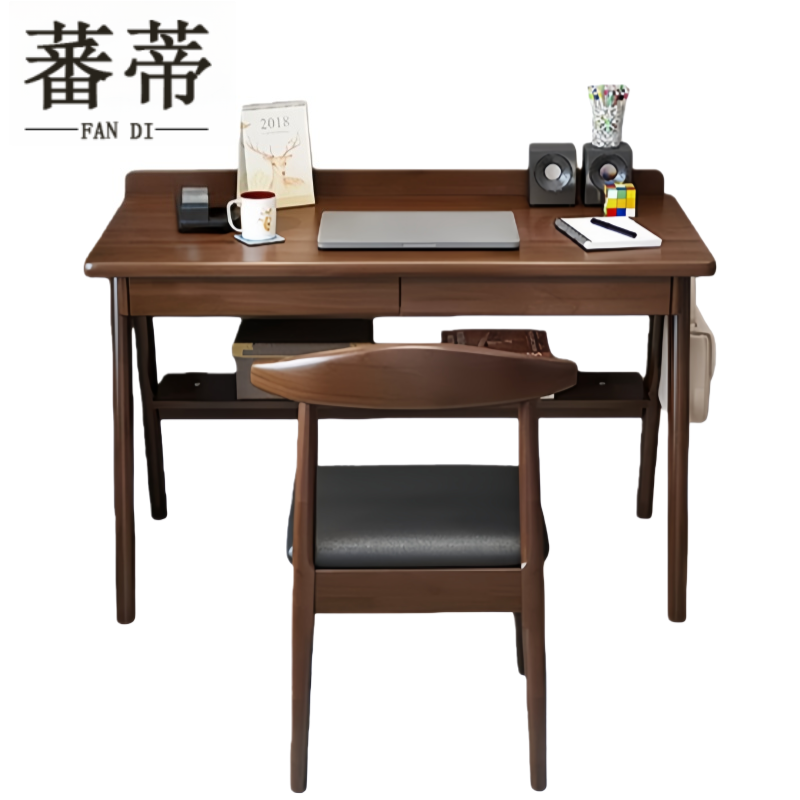 蕃蒂学习桌1m胡桃色套高清大图