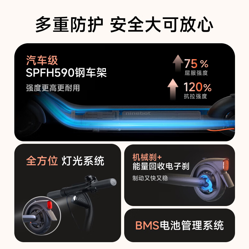 九号(Ninebot)电动滑板车E2成年人两轮代步便携式折叠电动车学生校园安全大屏幕仪表 E2黑色高清大图