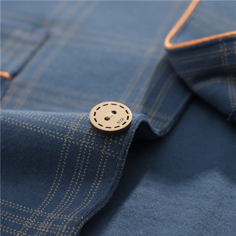 浪莎纯棉睡衣男士春秋季长袖套装全棉薄款格子大码可外穿家居服男高清大图