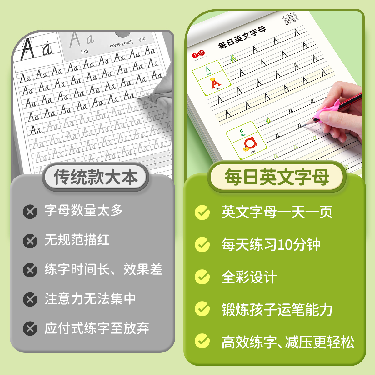 每日英文字母+每日30词3年级上下册 [正版]26个英语字母字帖手写体一二三年级单词练习英文天天练大小写临摹练习册小学生高清大图