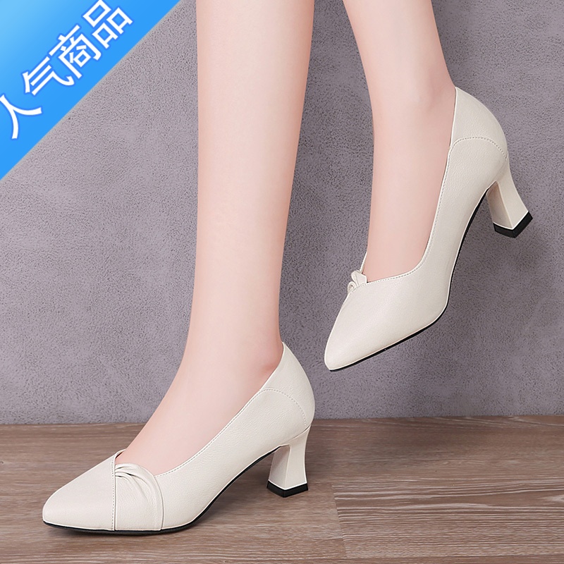 SUNTEK粗跟皮鞋女英伦2023年春秋季新款百搭一脚蹬乐福鞋女浅口单鞋高清大图