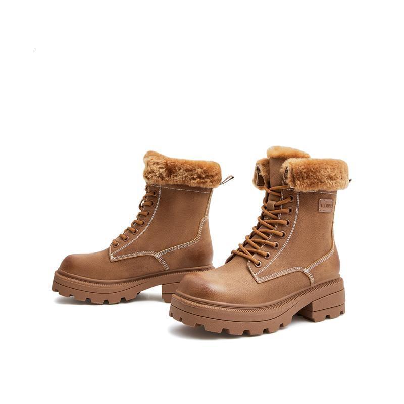 天美意(teenmix)靴子女素人女鞋保暖毛绒休闲时尚马丁靴女中靴bc801dd