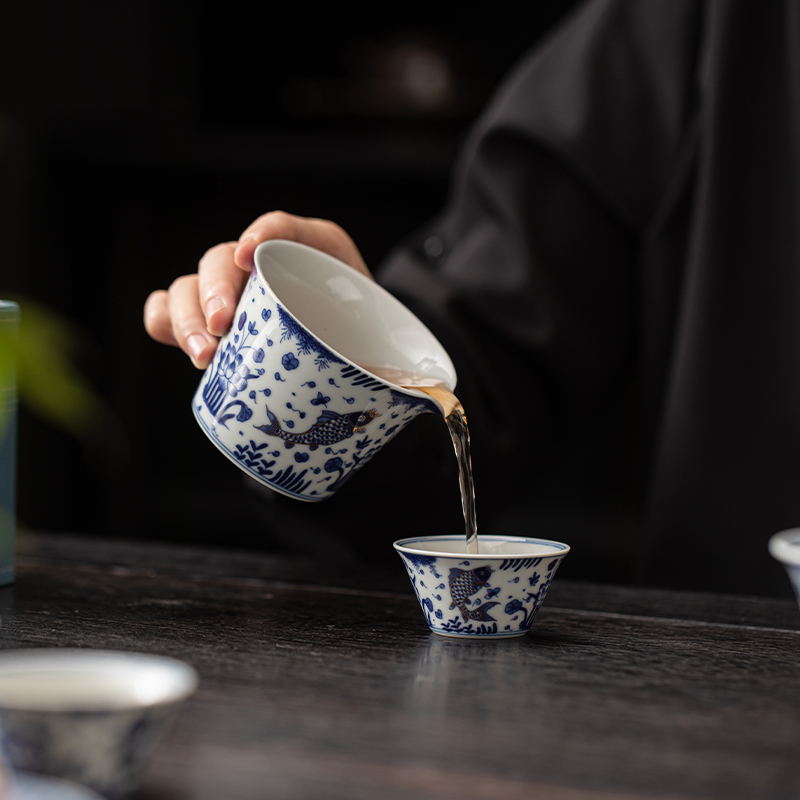 苏氏陶瓷(SUSHI CERAMICS)柴窑青花描金鱼藻纹盖碗旅行便捷茶具非遗大师苏爱珍作品