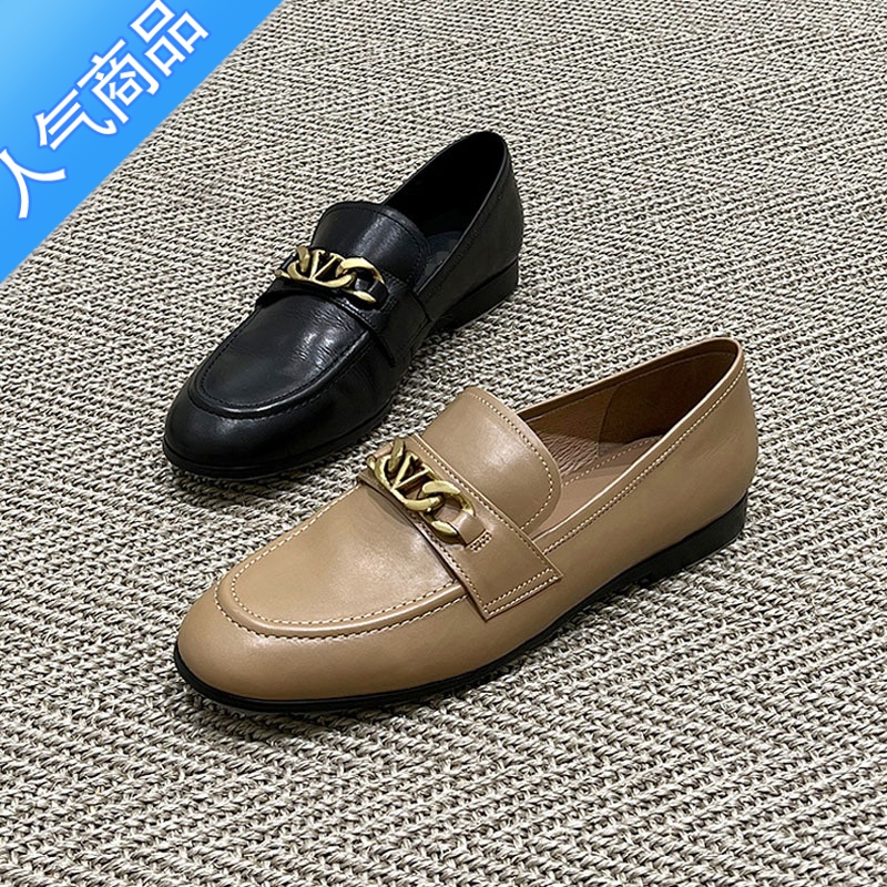 SUNTEK圆头小皮鞋一脚蹬软底百搭乐福鞋女英伦风平底懒人通勤单鞋子高清大图