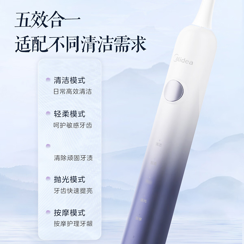 美的电动牙刷便携扫振长续航高效清洁牙齿YM3(颜色随机)高清大图