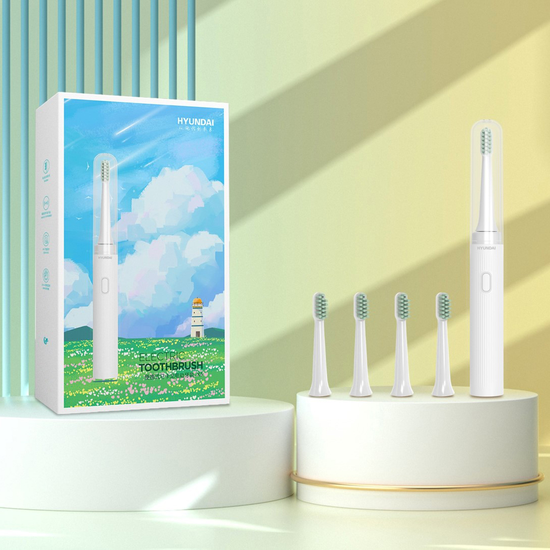 HYUNDAI韩国现代 电动牙刷 MINI便携式马卡龙 全自动防水电动牙刷 清雅白 X5(配5个刷头)