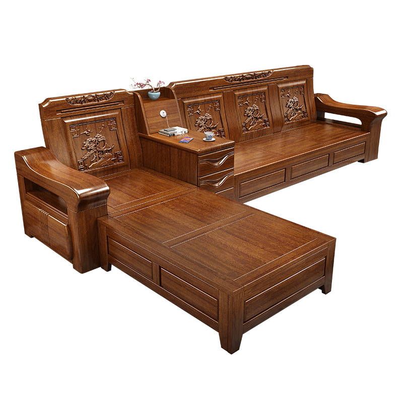 胡桃木中式实木沙发全实木组合现代客厅家具冬夏两用小户型木沙发