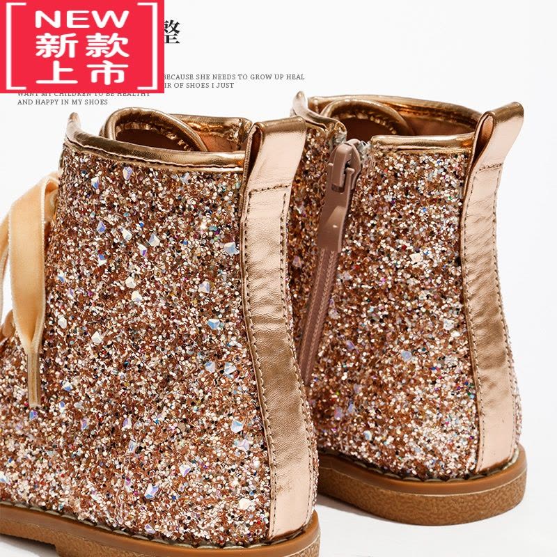 可莉允女童闪亮公主风短靴2022秋冬新款宝宝马丁靴小女孩单靴加绒儿童靴图片
