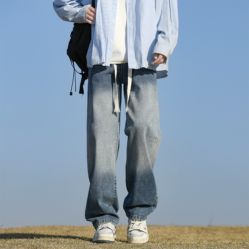 系绳宽松ins潮牌男士牛仔裤小红书青年男裤学生牛仔裤2025秋