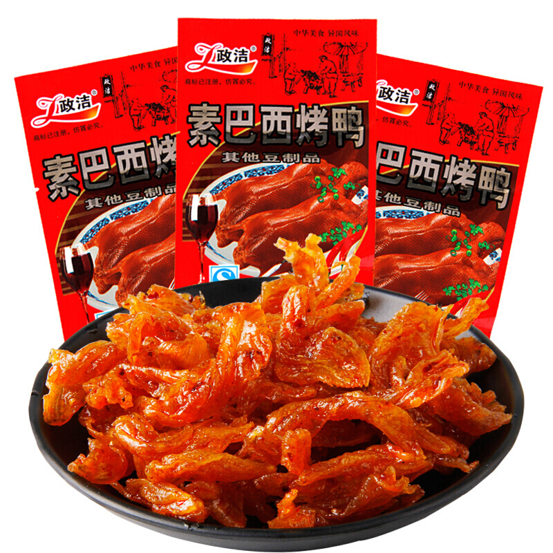 2018新款政洁素巴西烤鸭辣条大豆制品辣片零食26g15袋