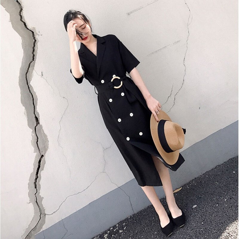 胖mm洋气连衣裙大码女装长裙微胖妹妹夏装显瘦遮肚仙裙200斤减龄黑色