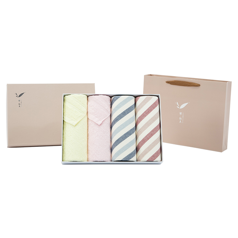 爱竹人 条缎毛巾细纹纱布巾4件套 AZR-YX1 /盒