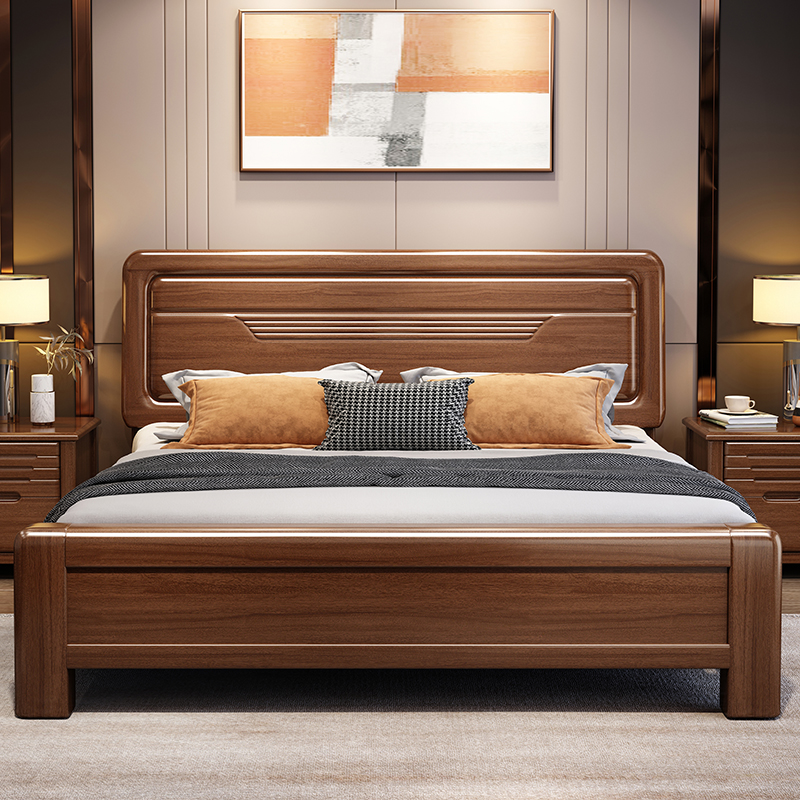 欧梵森 中式床实木床双人床1.8米床1.5m床现代简约卧室主卧大床轻奢气压储物高箱现代婚床胡桃木床实木家具床高清大图