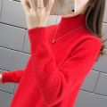 毛衣女新款时尚宽松外穿套头内搭半高领打底衫女秋冬 2XL125-135斤 红色