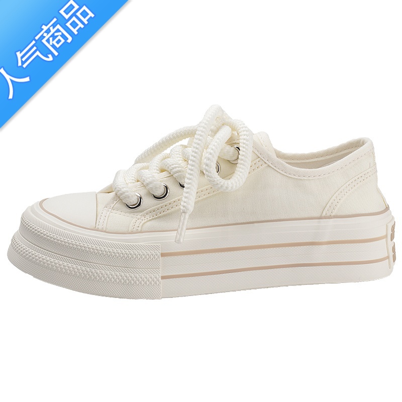SUNTEK夏季鞋子百搭2023新款小白鞋女透气薄款chic潮厚底小众原创帆布新高清大图