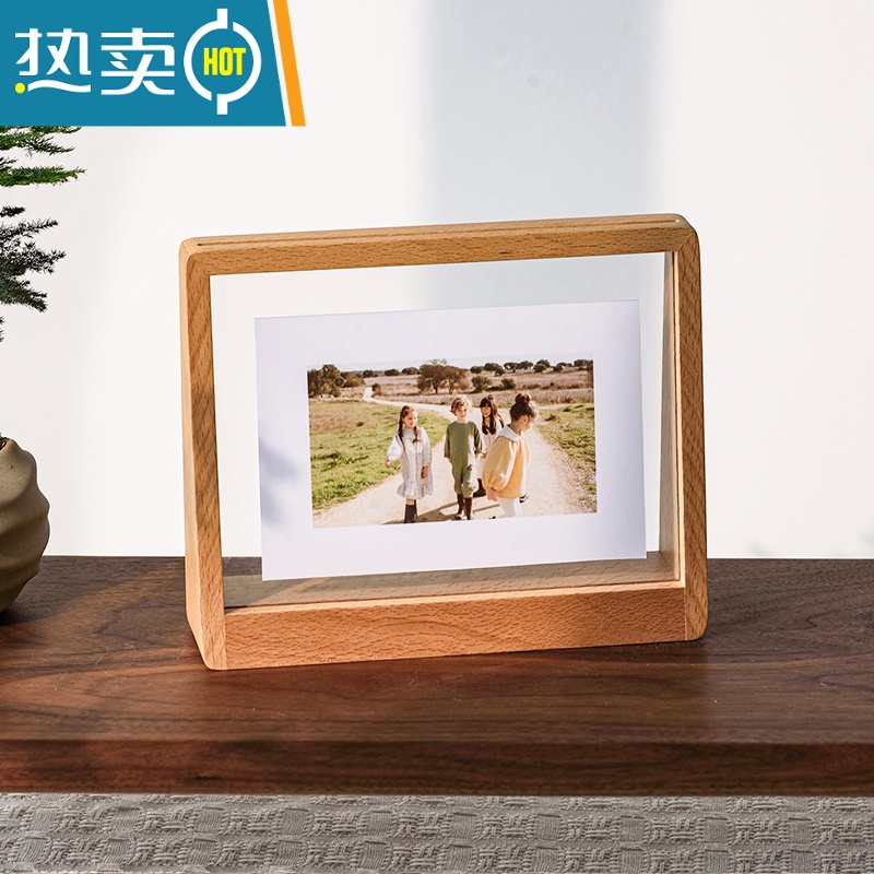敬平 实木相框摆台6寸7寸8情侣照片定制10寸A4相册框合影logo刻字 实木T型相框-横版 6寸+洗照片高清大图