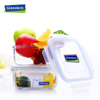 GLASSLOCK钢化玻璃保鲜盒两件套耐热密封盒储物罐收纳盒两件套装1200ml*2 正方形钢化玻璃保鲜盒