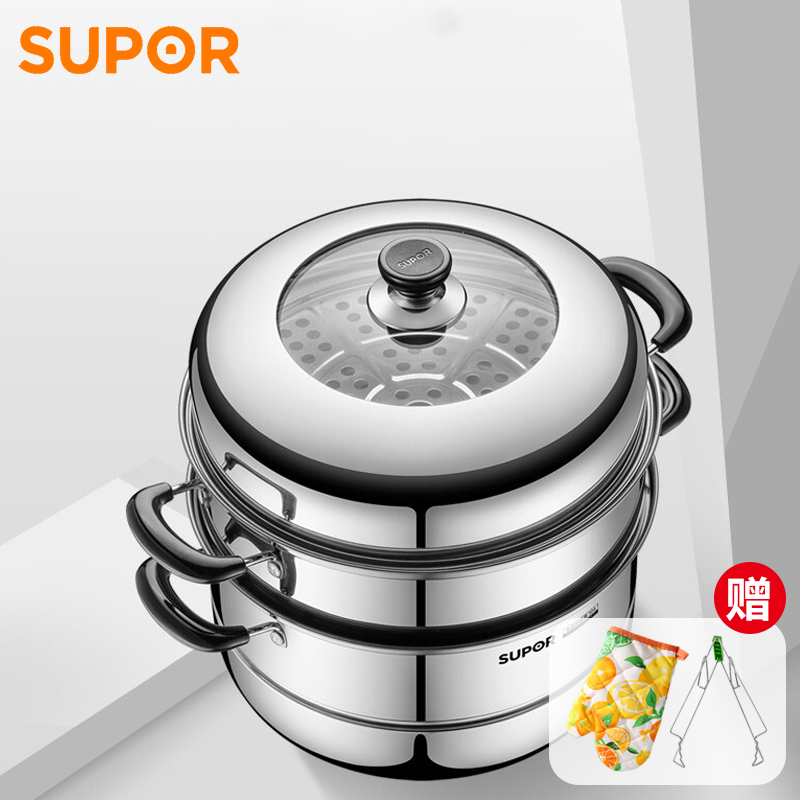 苏泊尔(SUPOR)真味鲜蒸锅304不锈钢汤锅复底家用多功能大容量不挑灶高拱盖26cmEZ26BS07送隔热手套、碗碟夹高清大图