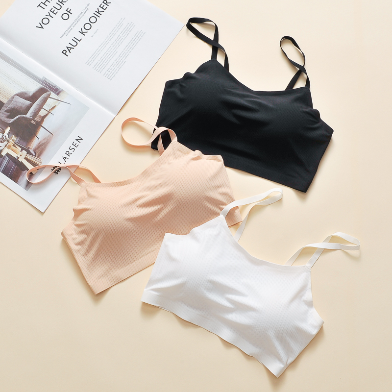 hlcoman冰丝无痕美背吊带小背心可调节高中学生内衣少女打底裹胸抹胸