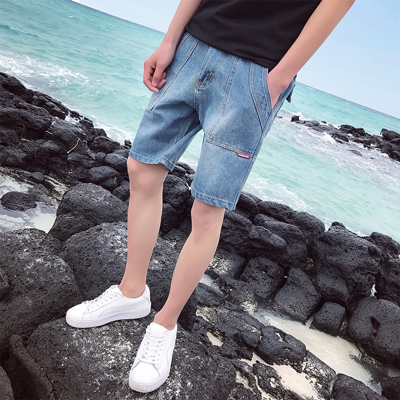 韩版夏季男士水洗牛仔短裤直筒四分裤青少年休闲中裤4分牛仔裤潮