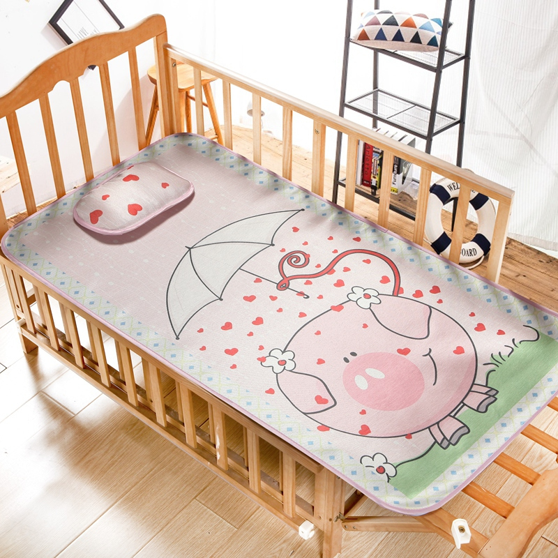美帮汇冰丝童席两件套夏季凉席儿童床宝宝幼儿园空调席 爱心小猪 120cmX60cm