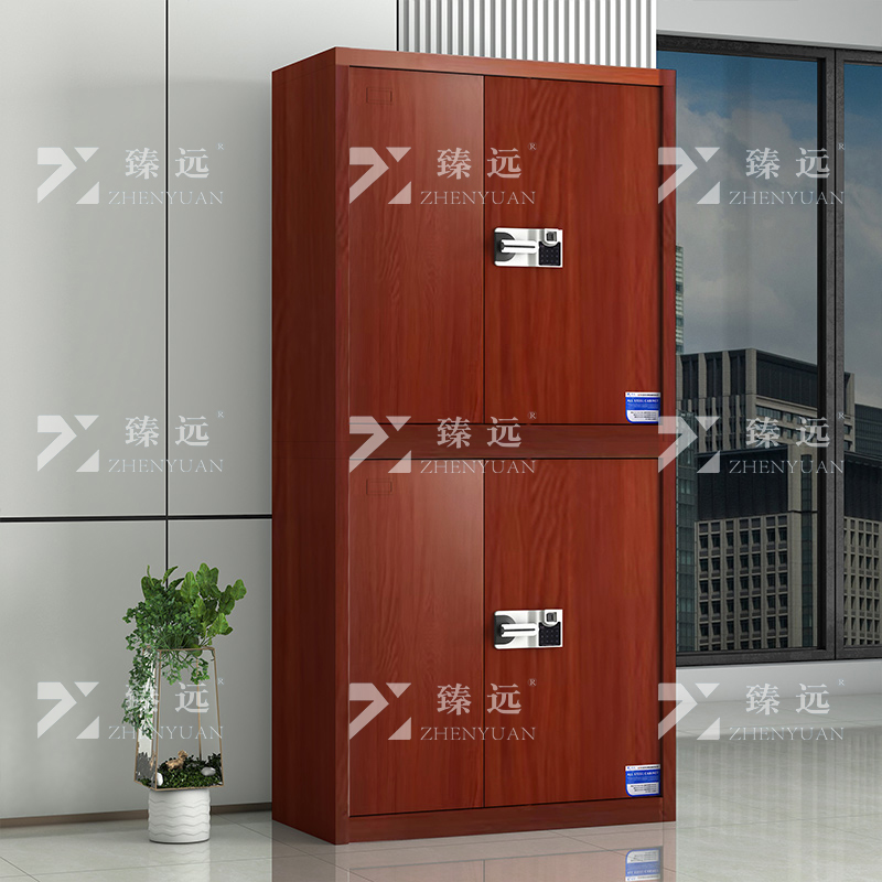臻远 ZYJJ-80063 保密柜 红木纹分双节智能指纹密码锁 长900*宽420*高1900mm 单位:1台高清大图