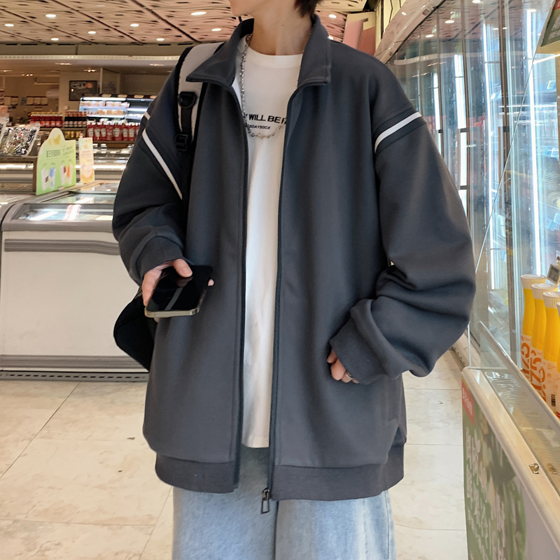 开衫卫衣男士春秋款运动棒球服宽松男装立领拉链外套夹克上衣.