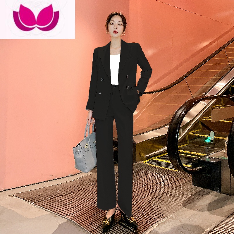 七斓高级感西装套装女2023年春装新款高端英伦风时尚气质休闲职业西服 S现货90-100斤 黑色夏季薄款上衣+裤子