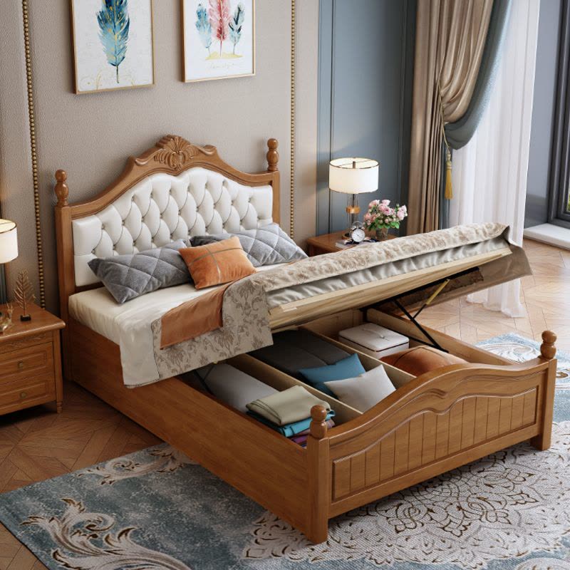 景山百岁 床 实木床 美式实木床 1.35米1.5米1.8米床 公主床 儿童床 卧室单人床 主卧双人床 欧式床 软包床图片