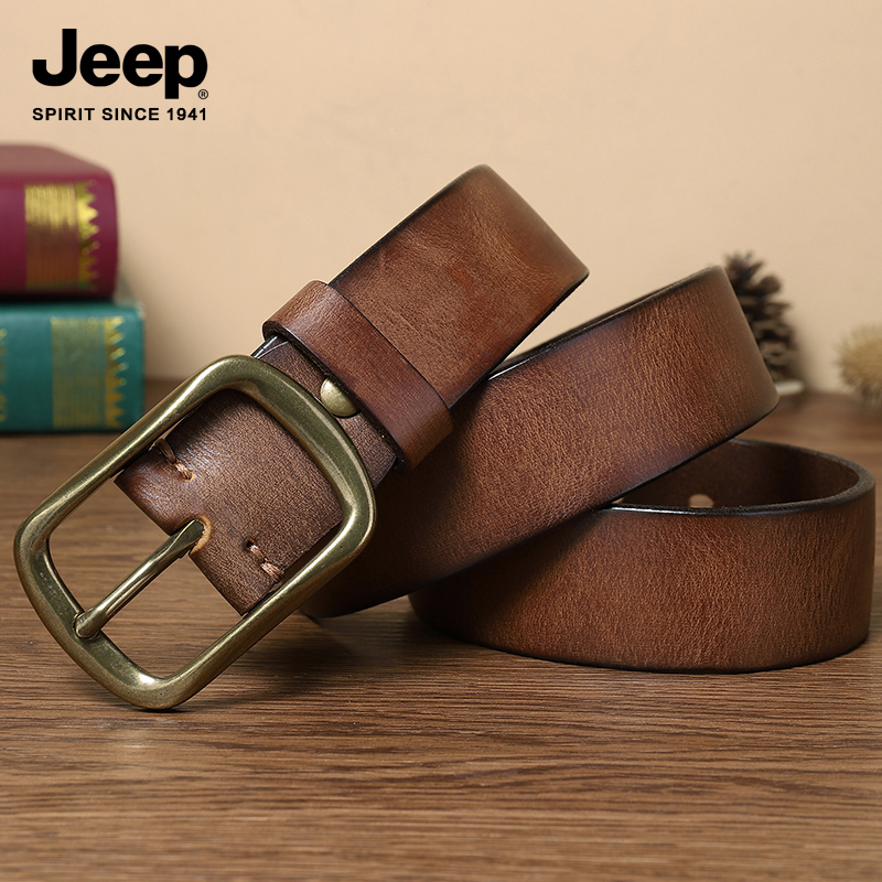 JEEP SPIRIT吉普擦色百搭铜扣皮带男真皮针扣牛皮中青年裤I吉高清大图