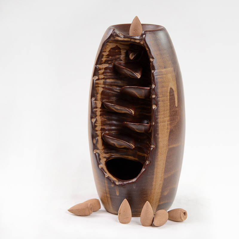 倒流香炉陶瓷沉香居家香熏塔香彩陶摆件左右逢缘单炉底座果香