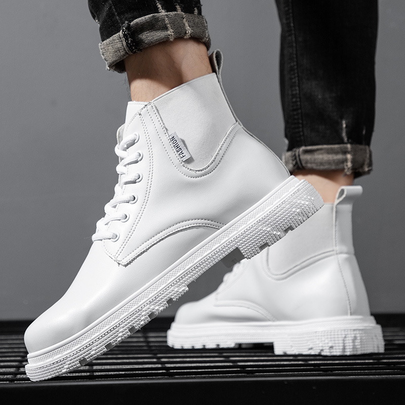 枫述马丁靴男春季白色高帮情侣靴子时尚工装休闲鞋子潮流百搭英伦靴子