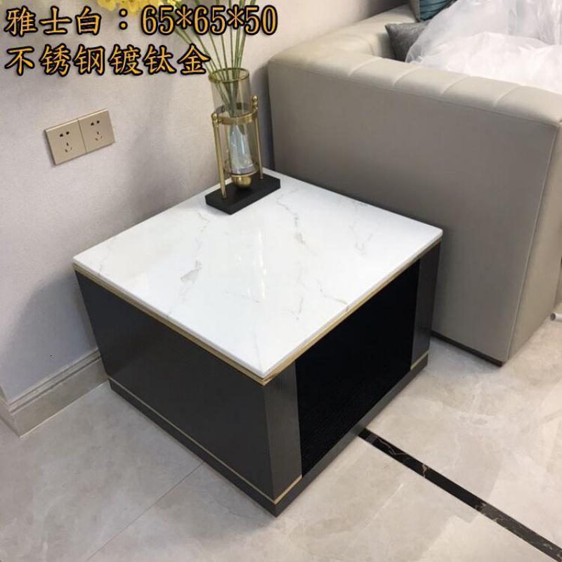 森美人轻奢木语大理石角几北欧钛金小茶几床头电话几沙发边柜边几 雅士白：65*65*50cm