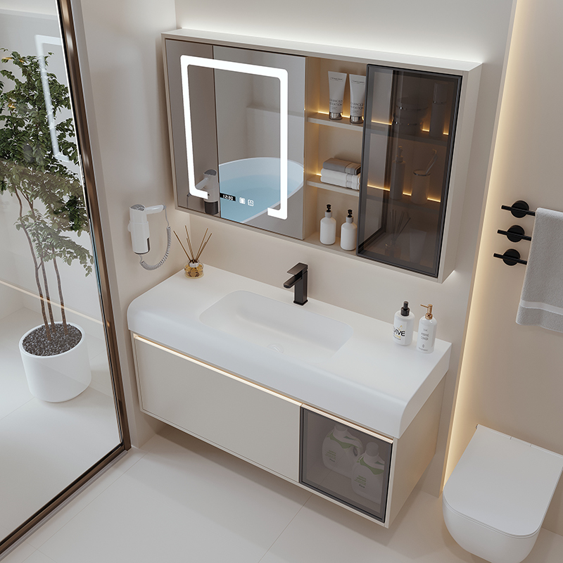 送入户安装汉德斯科卫浴柜智能镜柜浴室柜组合免漆实木肤感绮美石一体