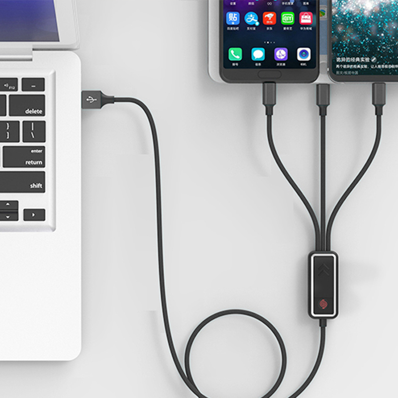 苏宁小Biu数据线三合一充电线器快充手机三头车载iphone安卓一拖三通用手机多头一线三用oppo华为type-c点烟器
