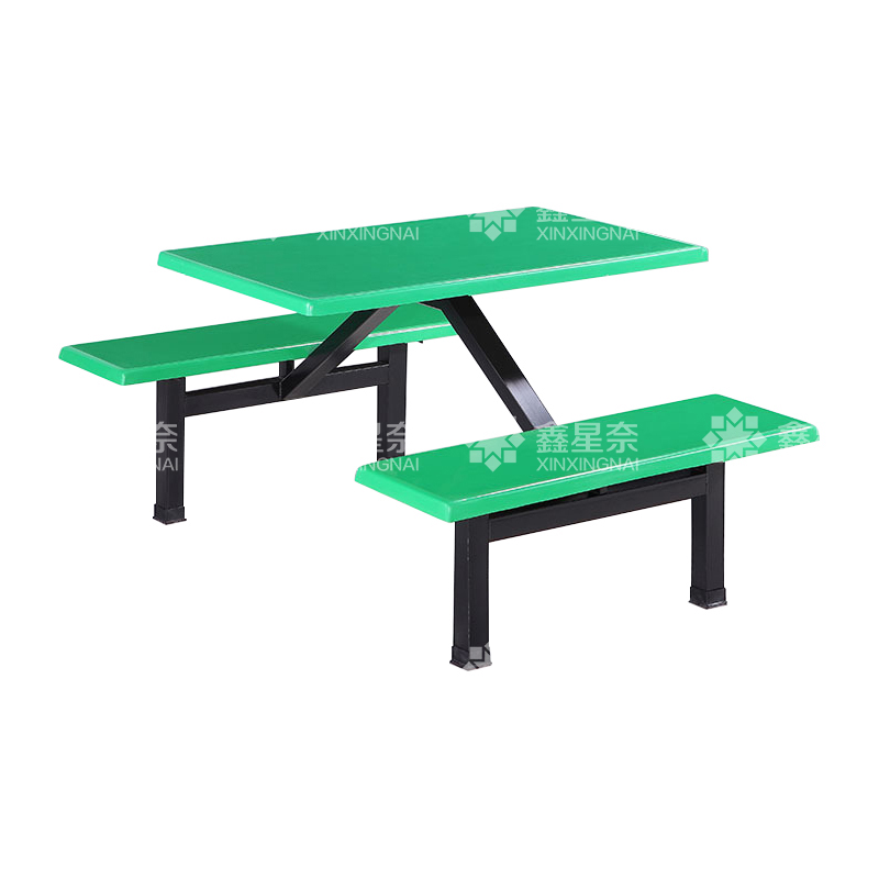 鑫星奈 XXN4040845 玻璃钢餐桌椅组合食堂连体餐桌椅钢架条凳款
