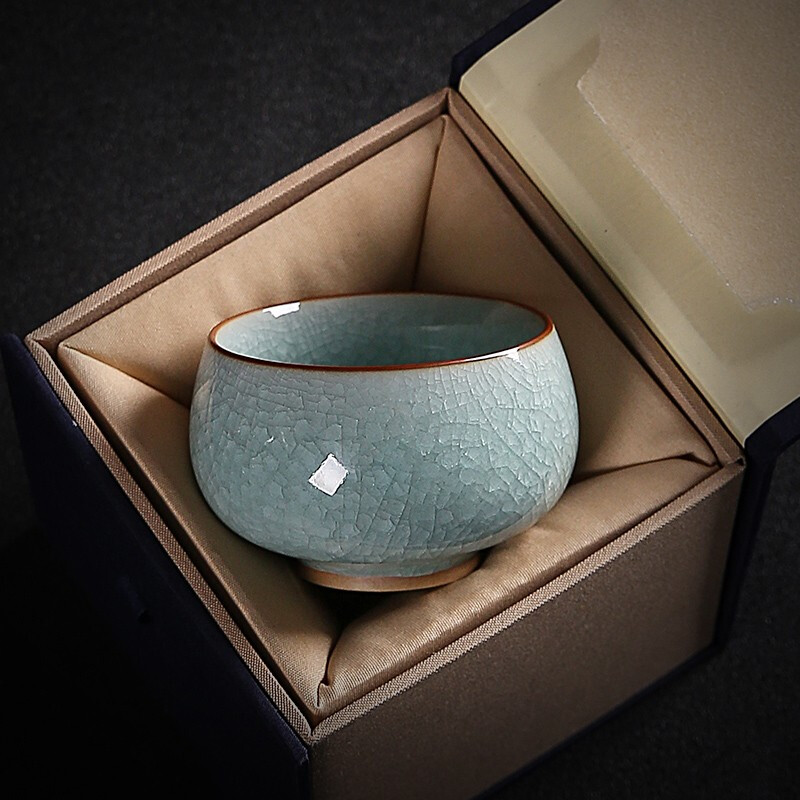 金镶玉 星稀冰花汝窑罗汉杯 仿宋汝窑茶杯主人杯陶瓷品茗杯功夫茶具配件 容量110ml 口径6.5cm高清大图