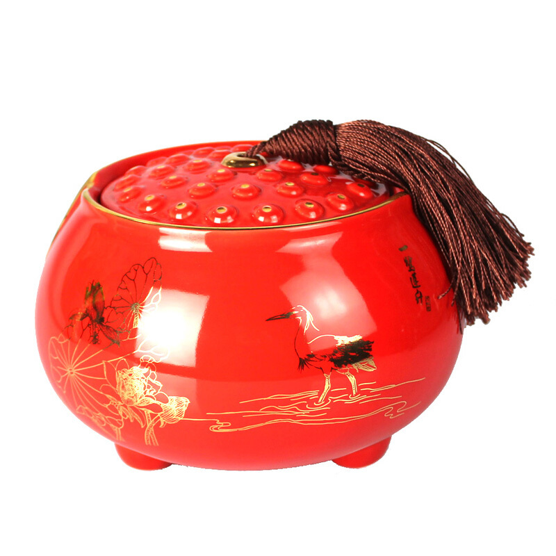 鼎艺 陶瓷茶叶罐大号陶瓷密封罐一鹭莲升茶具配件hp042 茶叶包装盒定制 一鹭莲升小号白