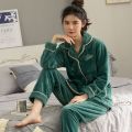 珊瑚绒睡衣女冬季加绒加厚2023新款洋气年轻女士冬天法兰绒家居服 L【101-120斤】 草绿色