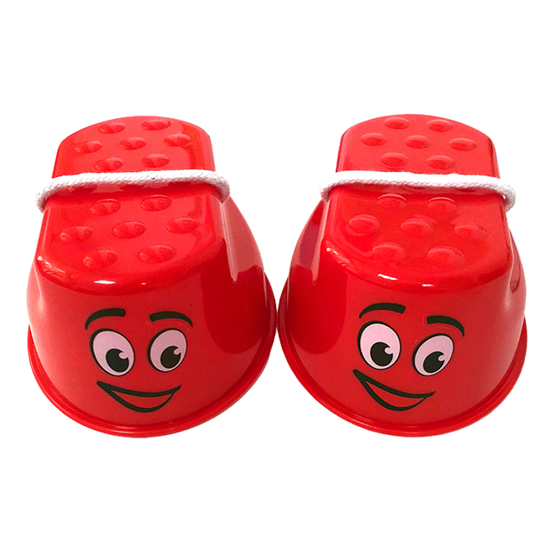 加厚款儿童笑脸踩高跷鞋幼儿园亲子户外运动玩具感统训练器材红色一对