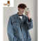 YANXU美式复古水洗垫肩短款牛仔外套男潮牌感cleanfit工装夹克