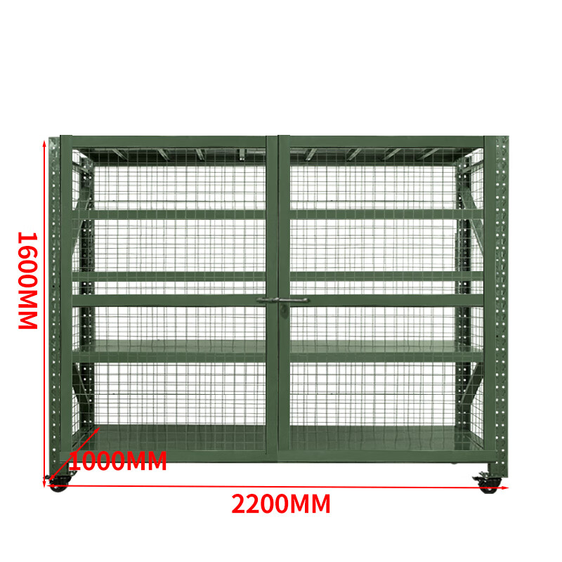 格具(GEJU) 四层军绿色货架单层承重500KG 长2200*高1600*宽1000MM 三面带网加床开门挂锁高清大图