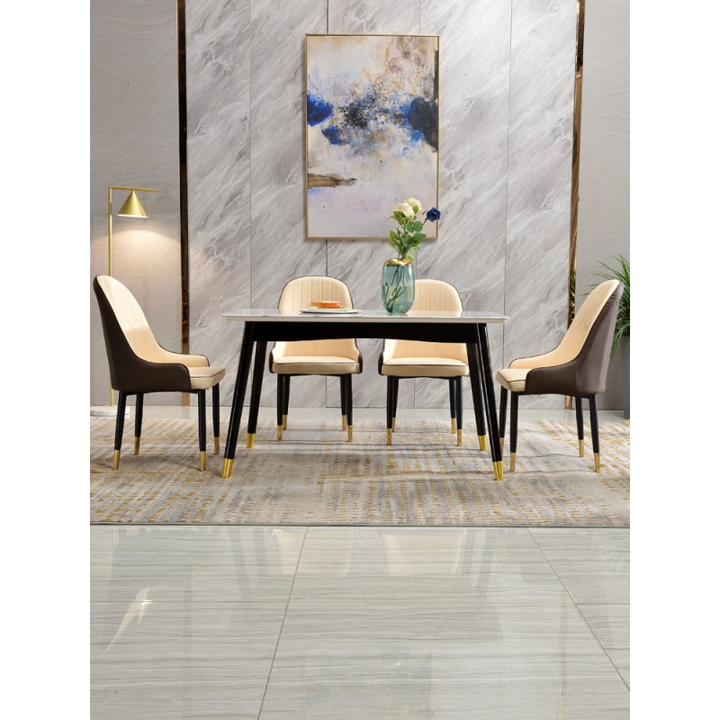 汐岩轻奢实木桌椅组合北欧大理石家用餐桌简约现代小户型长方形饭桌子高清大图