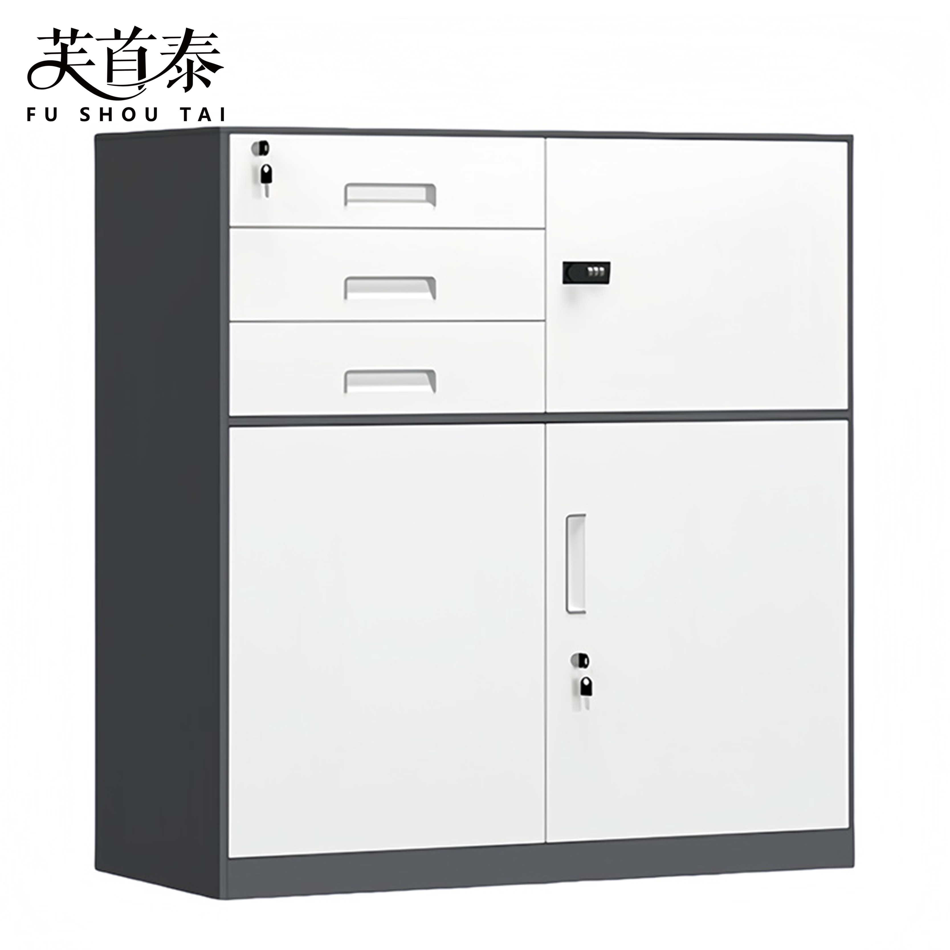 芙首泰窄边文件柜偏三斗850*390*1020mm台高清大图
